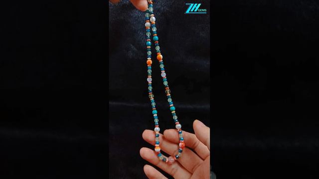 Natural turquoise and coral with spiny oyster Citrine Apatite Larimar handmade necklace full strand