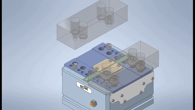 Анимация установки упоров на тиски пневматические самоцентрирующиеся (ТСП)