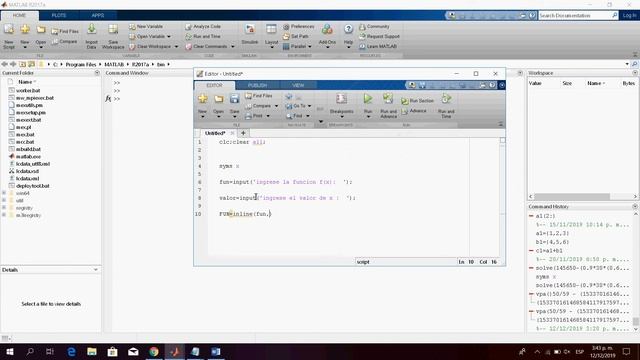 evaluar una funcion en matlab
