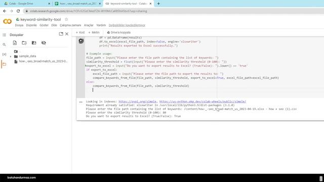 Keyword Similarity Checker Tool on Colab with Python - Batuhan Durmaz