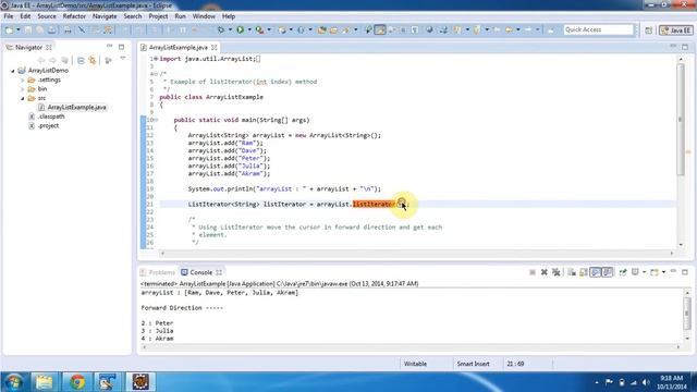 Example of listIterator(int index) method of ArrayList | Java Collection Framework