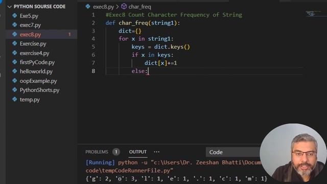 Python Exercise 8: Find Character Frequency in a String | Python String Tutorial | solving problems
