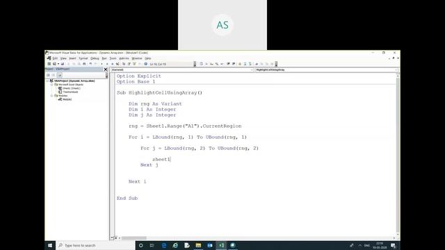 How to highlight the cell using vba array