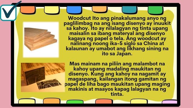 Arts 5| Quarter 3| Modyul 3| Likhang Paglilimbag Gamit ang Linoleum, Rubber, o Woodcut Printl| TAik