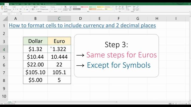 How to Format Cells for Currency and 2 Decimals in Excel