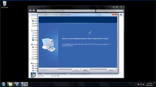 procedure on how to install the FM140 Aero Webcam in Windows 7