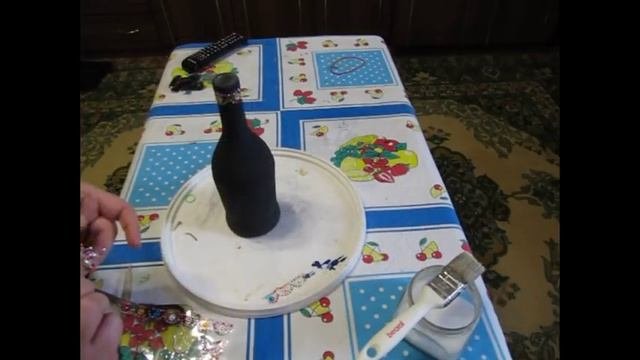 Декорирование бутылки . Бабочки на золотом.   № 100