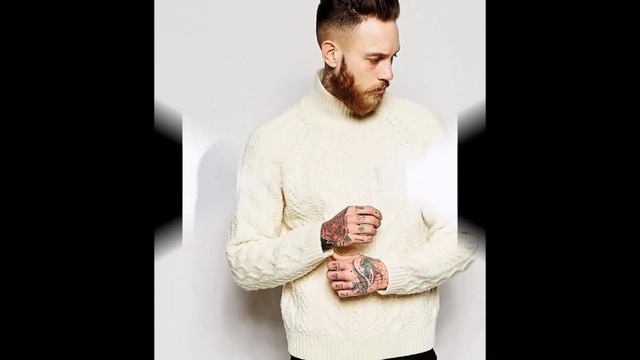 Мужской Белый Джемпер Спицами - 2019 / Male White Sweaters / Männliche weiße Pullover