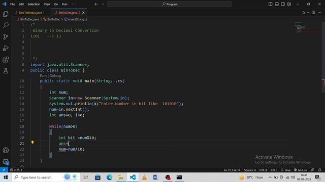 Binary to decimal Conversion program in java #java #javaprogramming #decimals #binary