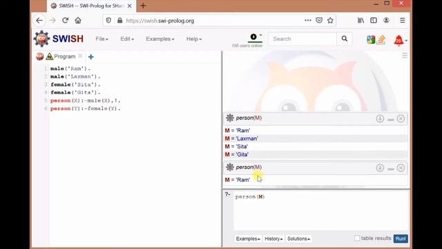 Online IDE to Execute PROLOG Program !fail predicate example - SWI PROLOG