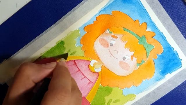 Simple darwing. Girl. Простой РИСУНОК. Девочка. Watercolor and pencils.