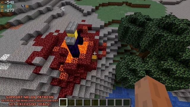 Minecraft Java 1.16.5 Seed: Teleport right to nether fortress via portal near village at spawn