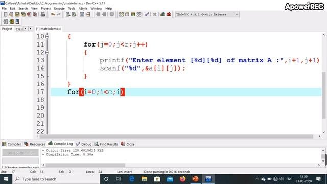 Transpose of Matrix in C Programming Hindi