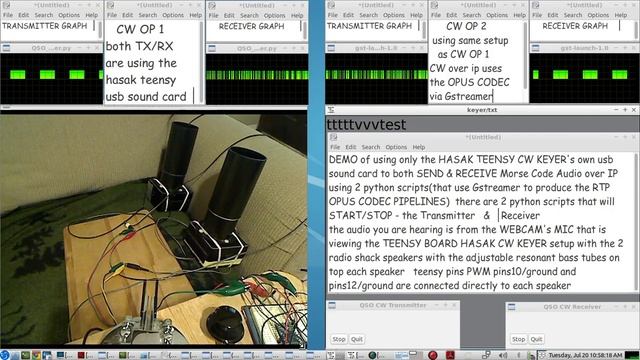 Hasak CW Keyer - QSO with another CW OP over the internet using a transmitter receiver Python scrip