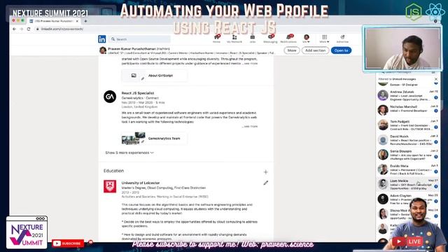 Automating your Web Profile using React JS | Praveen Kumar | NextureSummit 2021