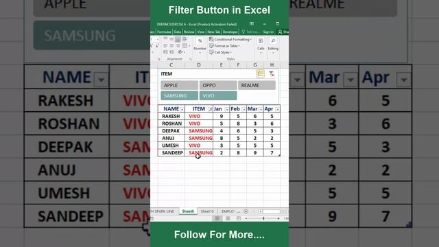 Filter Button in Excel | Insert Slicer in Excel | Excel tips and trick | #excel | #excelfilter