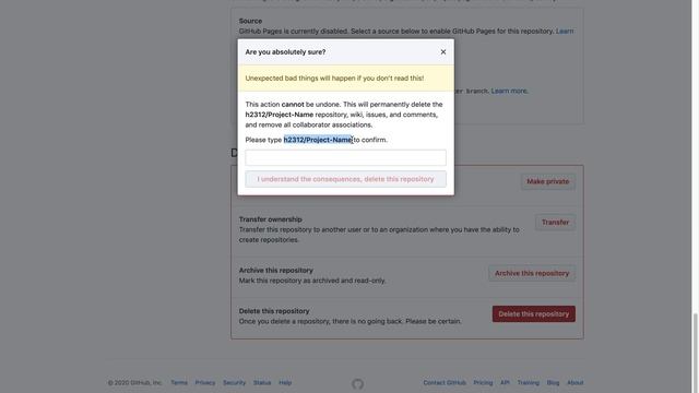 How to delete project on Github
