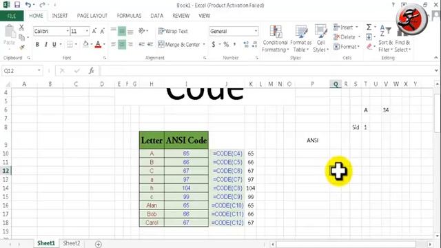 how to find ANSI codes in Excel how to use cose and Char Formula Part 1