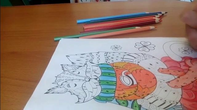 Осенний котик. Раскрашиваем вместе раскраски антистресс.