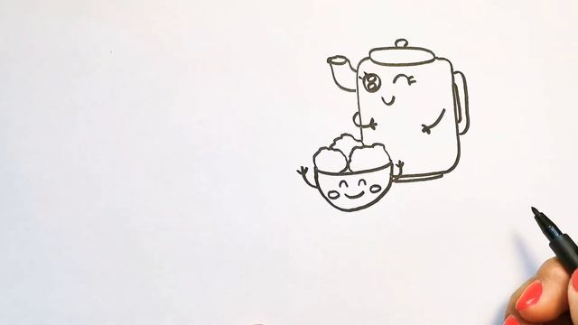 рисунки посуды/кавайный рисунок/кавайная посуда /чаепитие