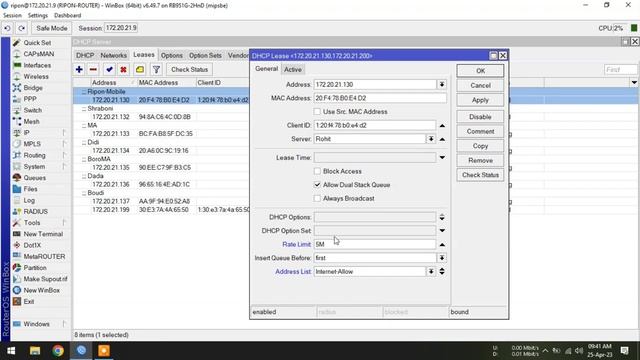 Dhcp server address list and automatic queue on mikrotik