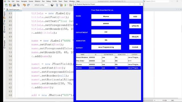 Java Students Management Project with java & java swing || Learn With Motaleb