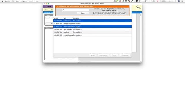 Printing labels using the built-in database on Mac OSX and Windows PC with Labeller