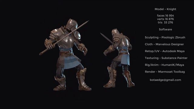 Knight - Game Ready - Lowpoly - Rigged - Animated - Textured PBR 3D Model AR/VR - Preview
