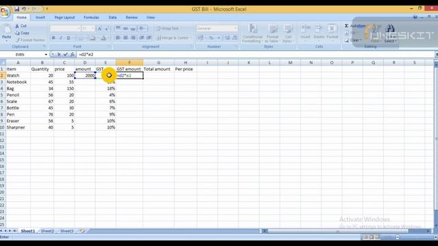 Create A GST Bill Table With Chart Wizard Method