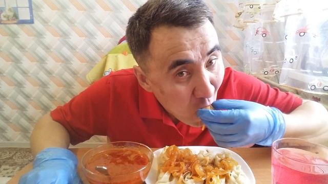 ASMR-MUKBANG:MANTI. Манты домашние и малиновый компот.