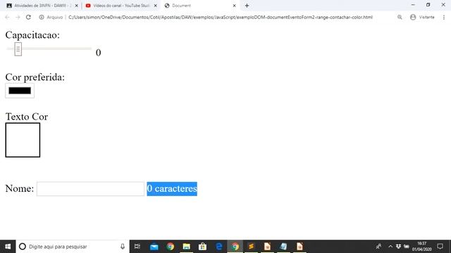 JavaScript - Aula 15 - DOM - Cor Range Caracteres