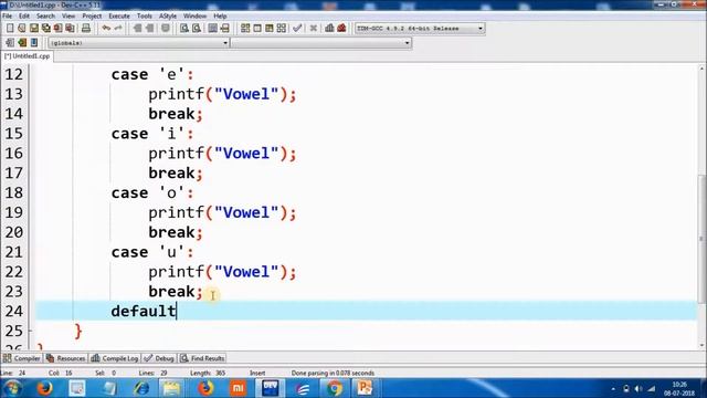 VOWEL OR CONSONANT PROGRAM IN C IN HINDI [ SWITCH STATEMENT ]