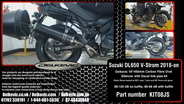 Delkevic Oval Carbon Fibre 18"/450mm Silencer on a Suzuki DL650 V-Strom 2017-on
