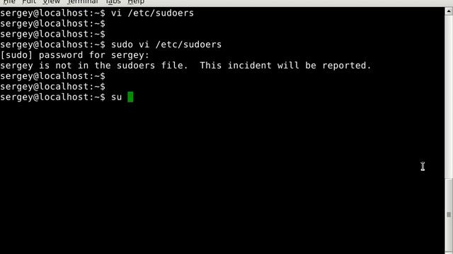User is not in the sudoers file. This incident will be reported.