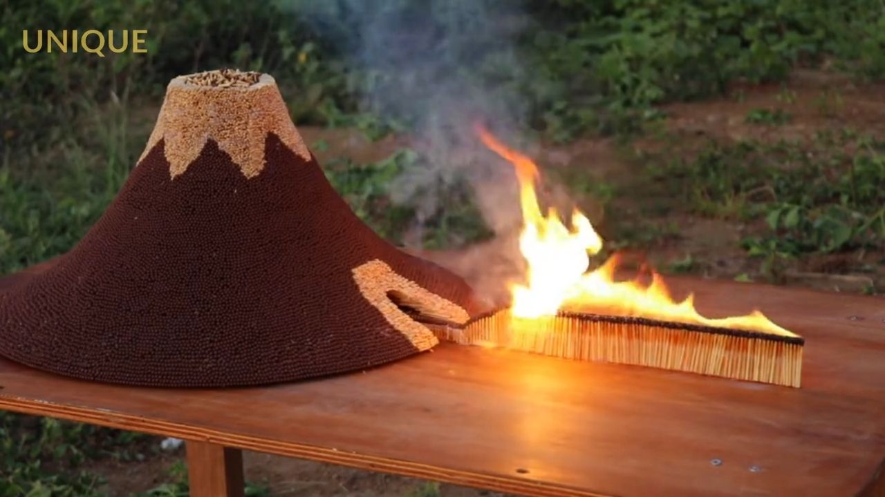 Крутые поделки из спичек, огненный шар и вулкан.