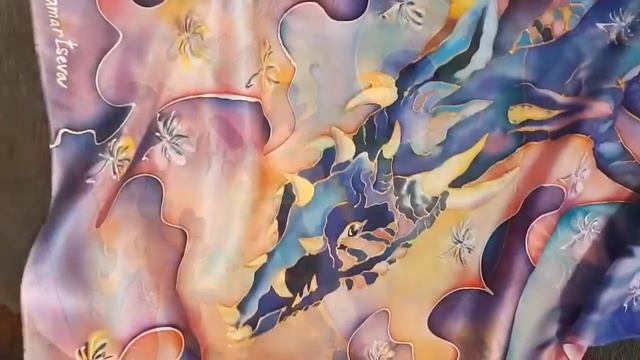 Сказочные существа,батик .Роспись на заказ. Дракон на шёлке. Чудо-Рыба.