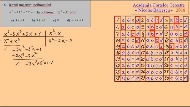 Admitere Academia Fortelor terestre "Nicolae Balcescu", Matematica 2018