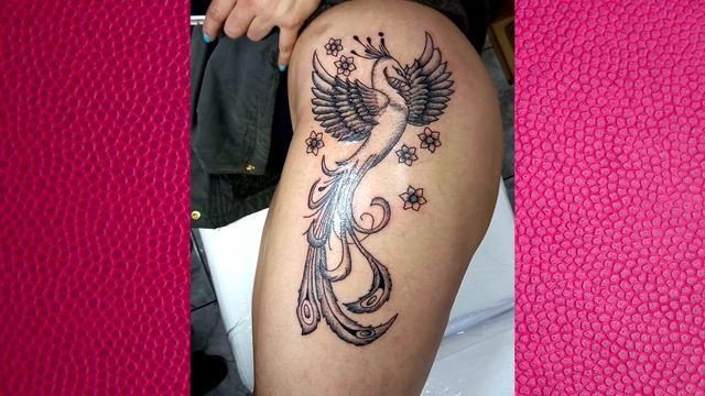 TATUAGEM FÊNIX NA COXA FEMININA |  tatuagem sombreada de fênix na coxa feminina