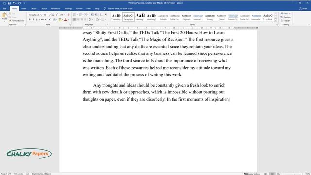 Writing Practice, Drafts, and Magic of Revision - Essay Example
