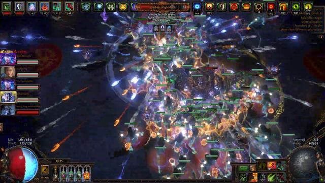 Path of Exile 3.19 Uber Cortex kill with 6 player hp with SadPanda's Summon Crit Mage Skeletons
