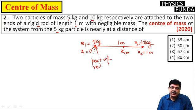 Two particles of mass 5 kg and 10 kg respectively are attached to the two ends of a rigid rod of le