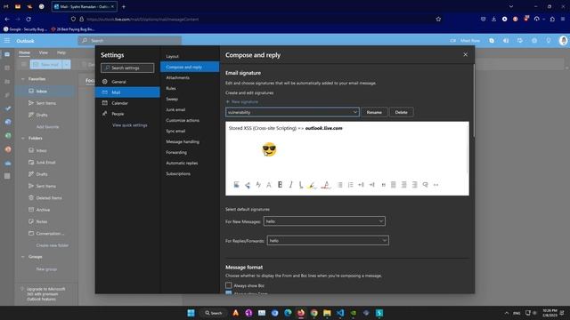 Bug Bounty #6 DOM Based Self-XSS (outlook.live.com) $0