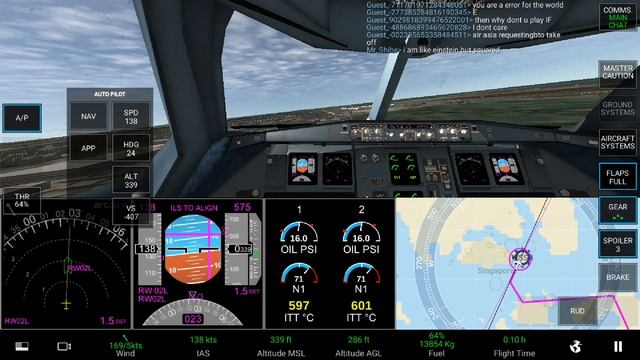Real Flight Simulator. Batik Air :CGK-SIN. Landing at Changi International Airport.