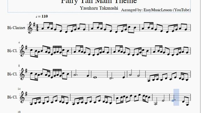 Clarinet Sheet Music: How to play Fairy Tail Main Theme by Yasuharu Takanashi