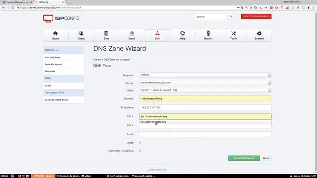 ISPConfig apuntar dns a ISPConfig y crear dominios desde su propio servidor