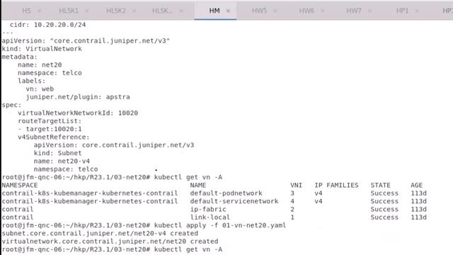 Apstra & CN2 Integration Demo 4 – Virtual networks in CN2 & Kubernetes Automatically Created