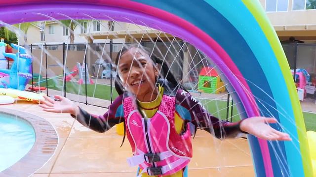 Wendy Pretend Play with Giant Rainbow Swimming Pool Water Inflatable Kids Toys