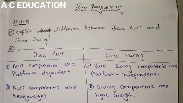 DIFFERENCE BETWEEN JAVA AWT AND JAVA SWING | JP | JNTU | B TECH - CSE | A C EDUCATION #22