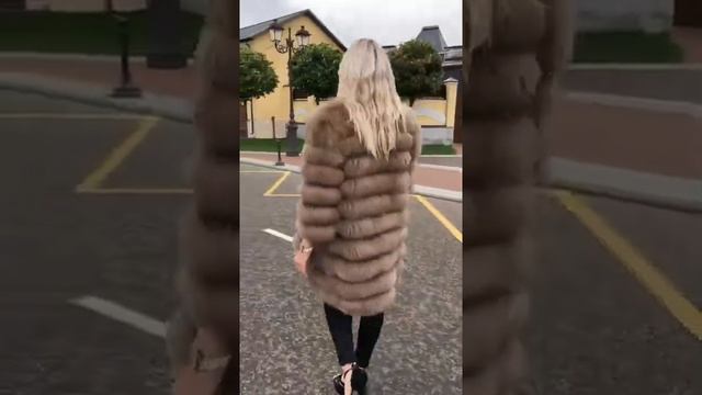 Шуба из меха песца, цвет Мокко