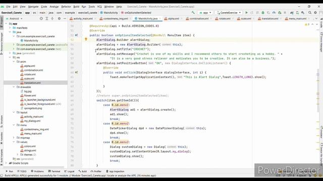 Exercise 5: Options Menu, Context Menu & Animation